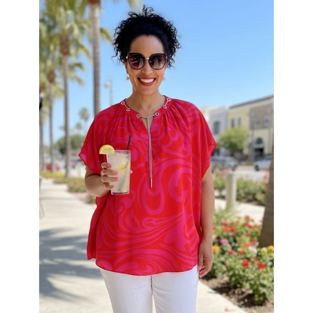 Michael Kors Chain-Neck Silk-Look Blouse (3X)